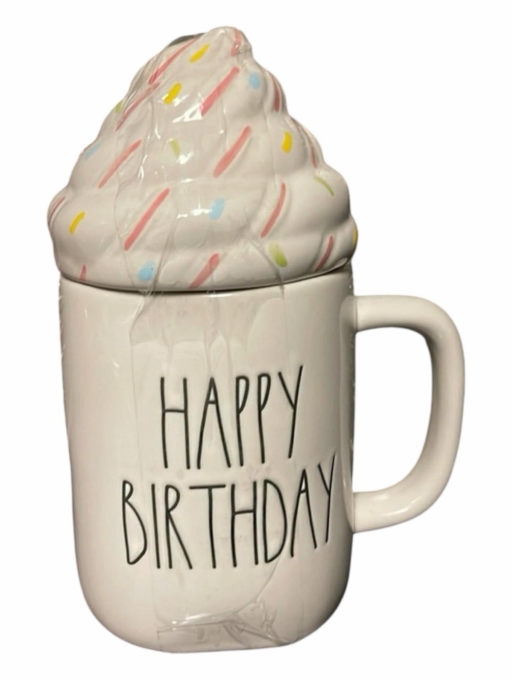 Rae Dunn Happy Birthday Coffee Mug Whipped Cream Topper Tea Cup Sprinkles Party